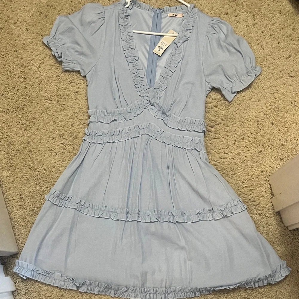 Francesca’s Light Blue Ruffle Mini Dress - Picture 1 of 2